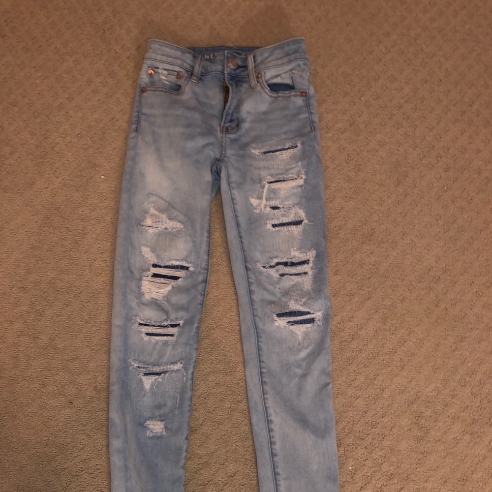 American Eagle high waisted patched jeggings